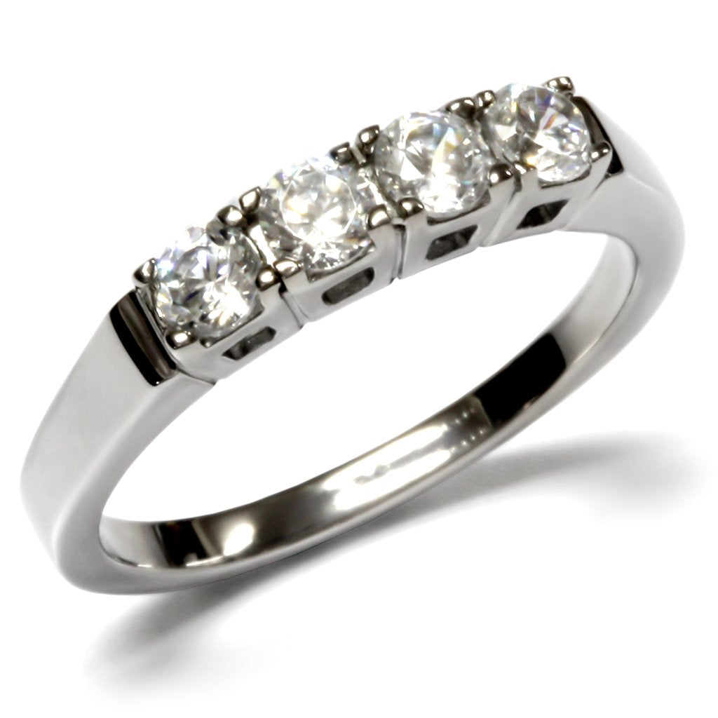 TK047 - High polished (no plating) Stainless Steel Ring with AAA Grade CZ in Clear