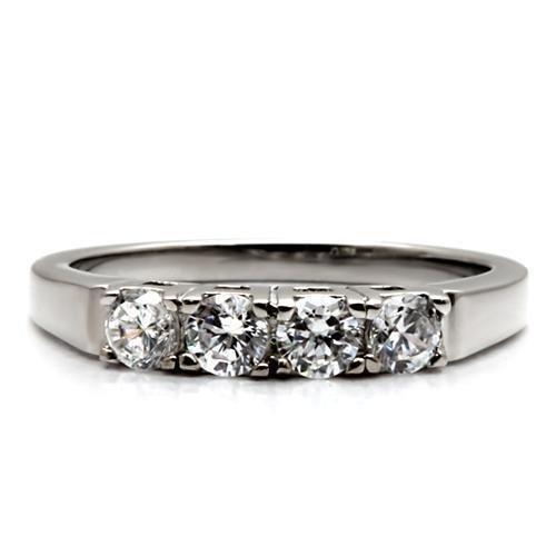 TK047 - High polished (no plating) Stainless Steel Ring with AAA Grade CZ in Clear