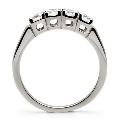 TK047 - High polished (no plating) Stainless Steel Ring with AAA Grade CZ in Clear