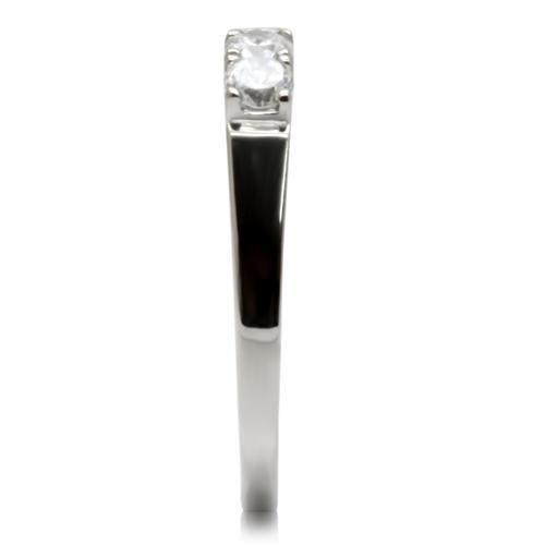 TK047 - High polished (no plating) Stainless Steel Ring with AAA Grade CZ in Clear