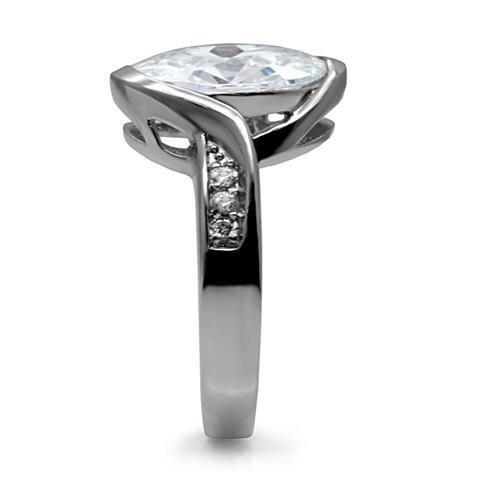 TK064 - High polished (no plating) Stainless Steel Ring with AAA Grade CZ in Clear