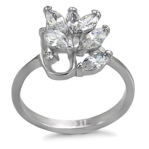 TK075 - High polished (no plating) Stainless Steel Ring with AAA Grade CZ in Clear