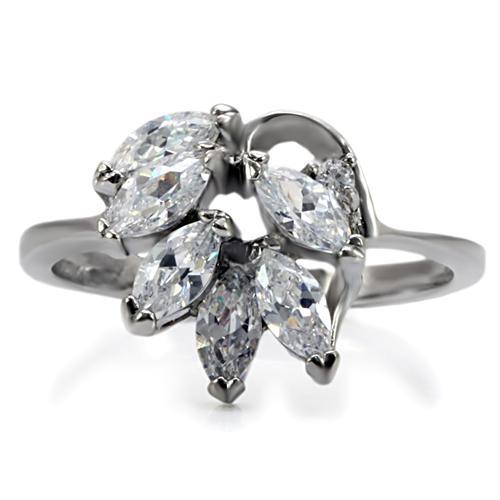 TK075 - High polished (no plating) Stainless Steel Ring with AAA Grade CZ in Clear