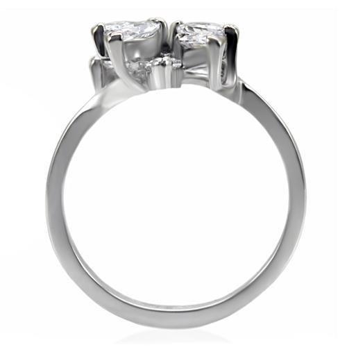 TK075 - High polished (no plating) Stainless Steel Ring with AAA Grade CZ in Clear
