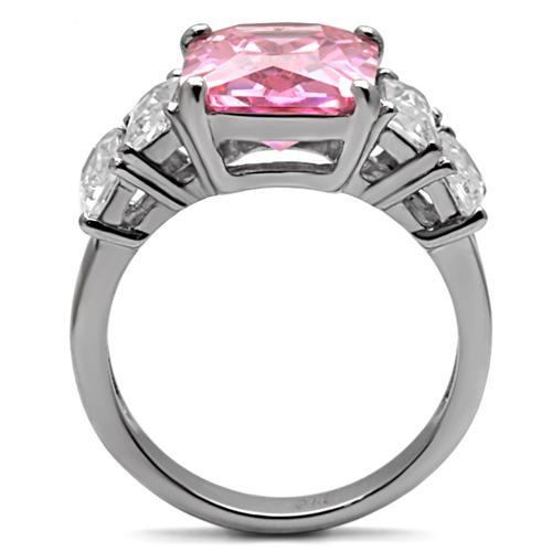 TK088 - High polished (no plating) Stainless Steel Ring with AAA Grade CZ in Rose