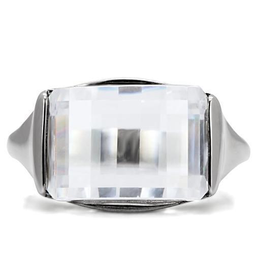 TK100 - High polished (no plating) Stainless Steel Ring with AAA Grade CZ in Clear