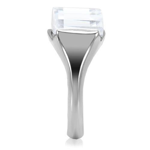 TK100 - High polished (no plating) Stainless Steel Ring with AAA Grade CZ in Clear