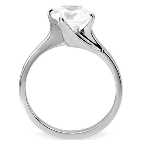 TK104 - High polished (no plating) Stainless Steel Ring with AAA Grade CZ in Clear