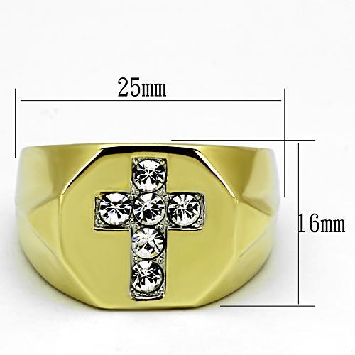 TK1062 - Two-Tone IP Gold (Ion Plating) Stainless Steel Ring with Top Grade Crystal in Clear
