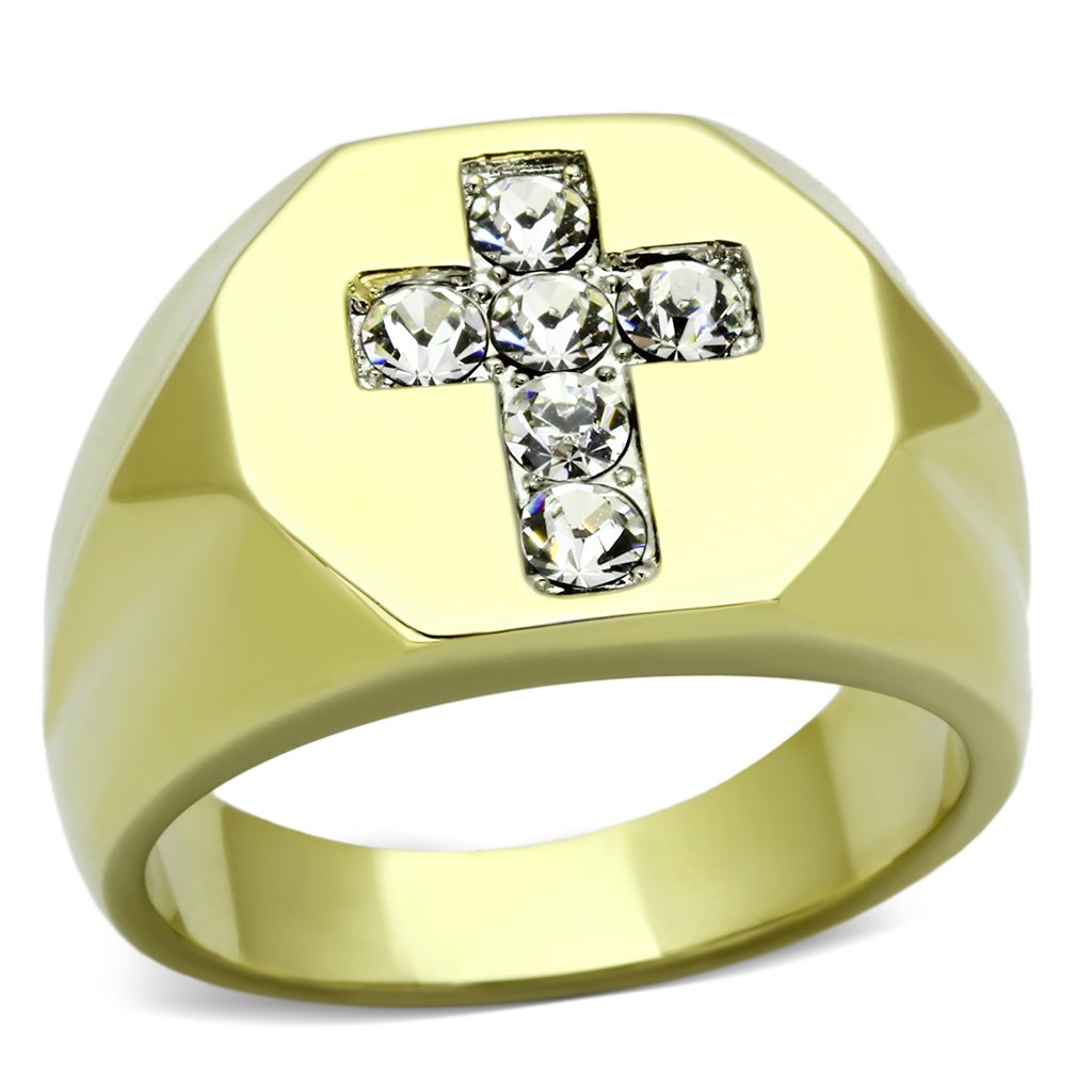 TK1062 - Two-Tone IP Gold (Ion Plating) Stainless Steel Ring with Top Grade Crystal in Clear