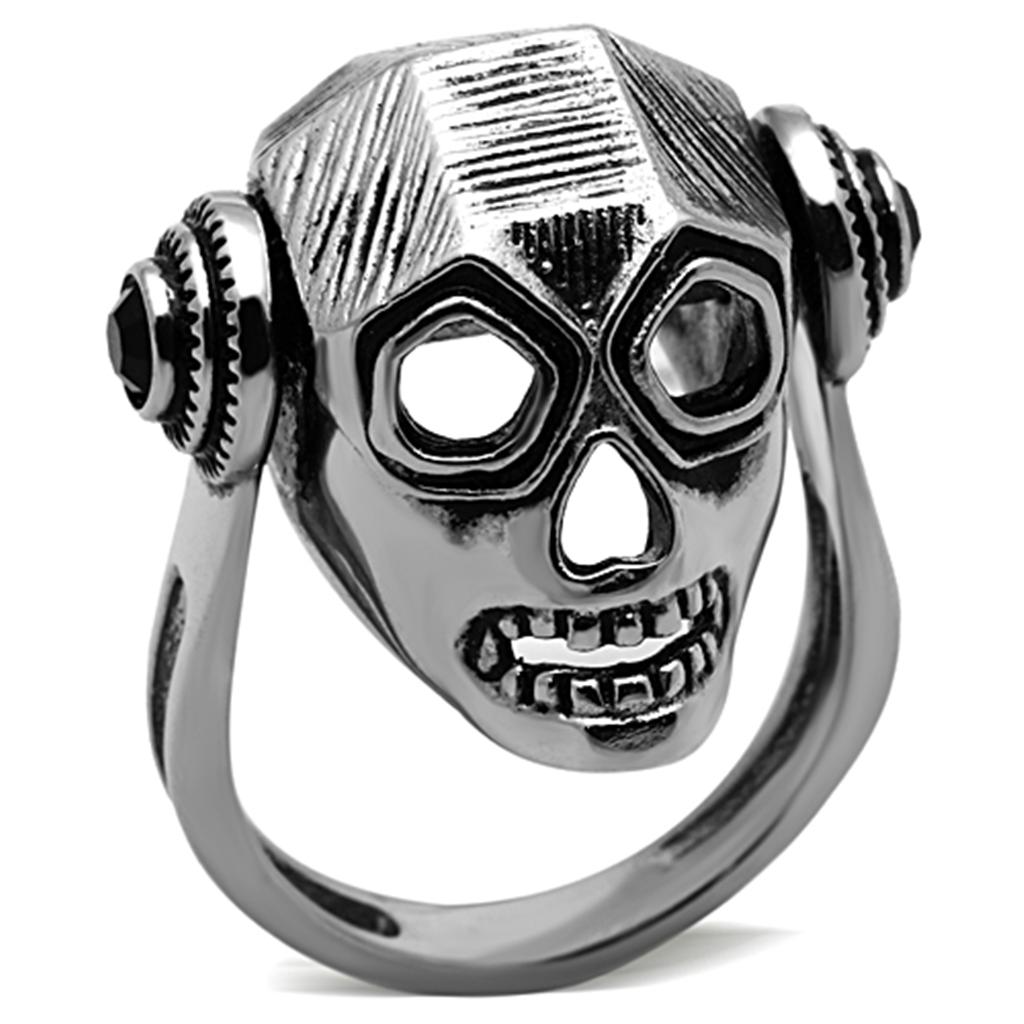 TK1115 - High polished (no plating) Stainless Steel Ring with Top Grade Crystal in Jet