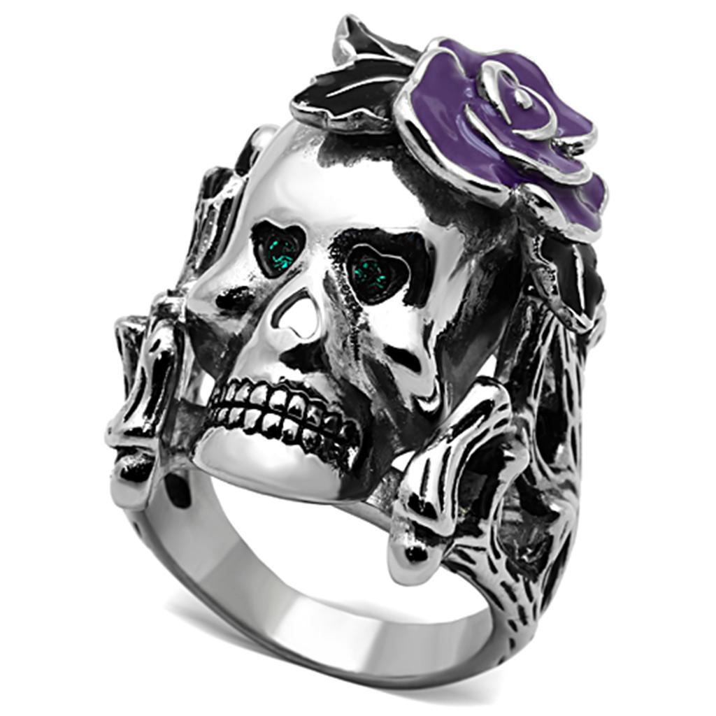 TK1122 - High polished (no plating) Stainless Steel Ring with Top Grade Crystal in Emerald