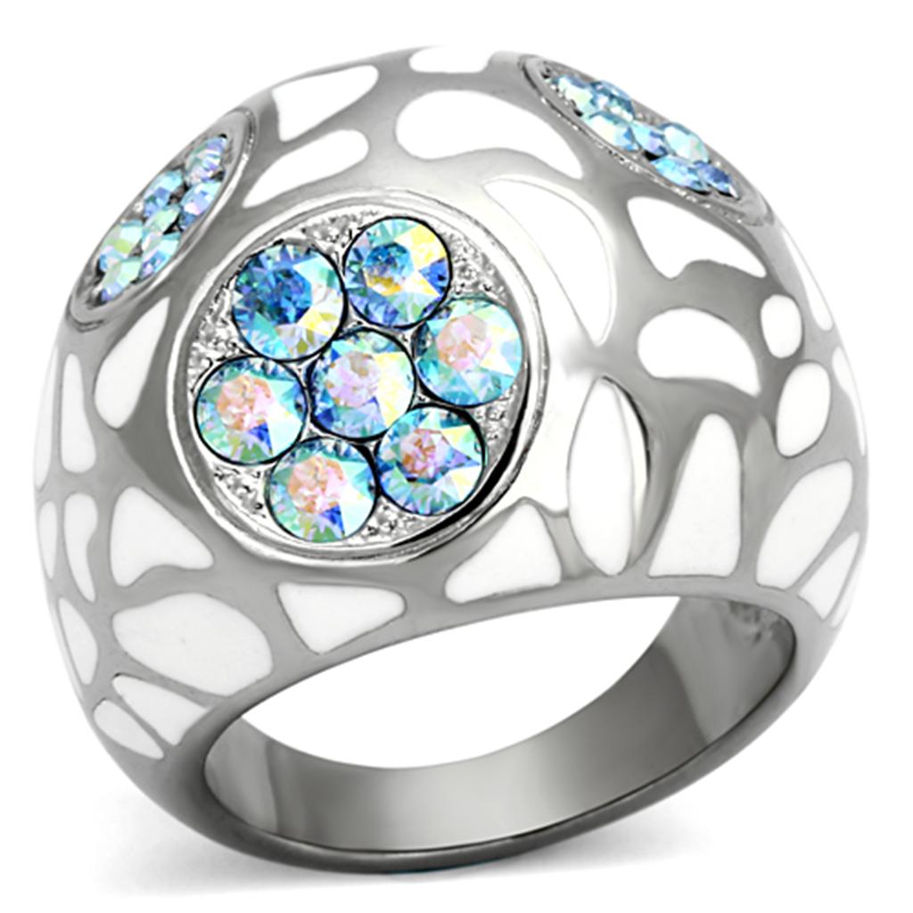 TK1172 - High polished (no plating) Stainless Steel Ring with Top Grade Crystal in Aquamarine AB