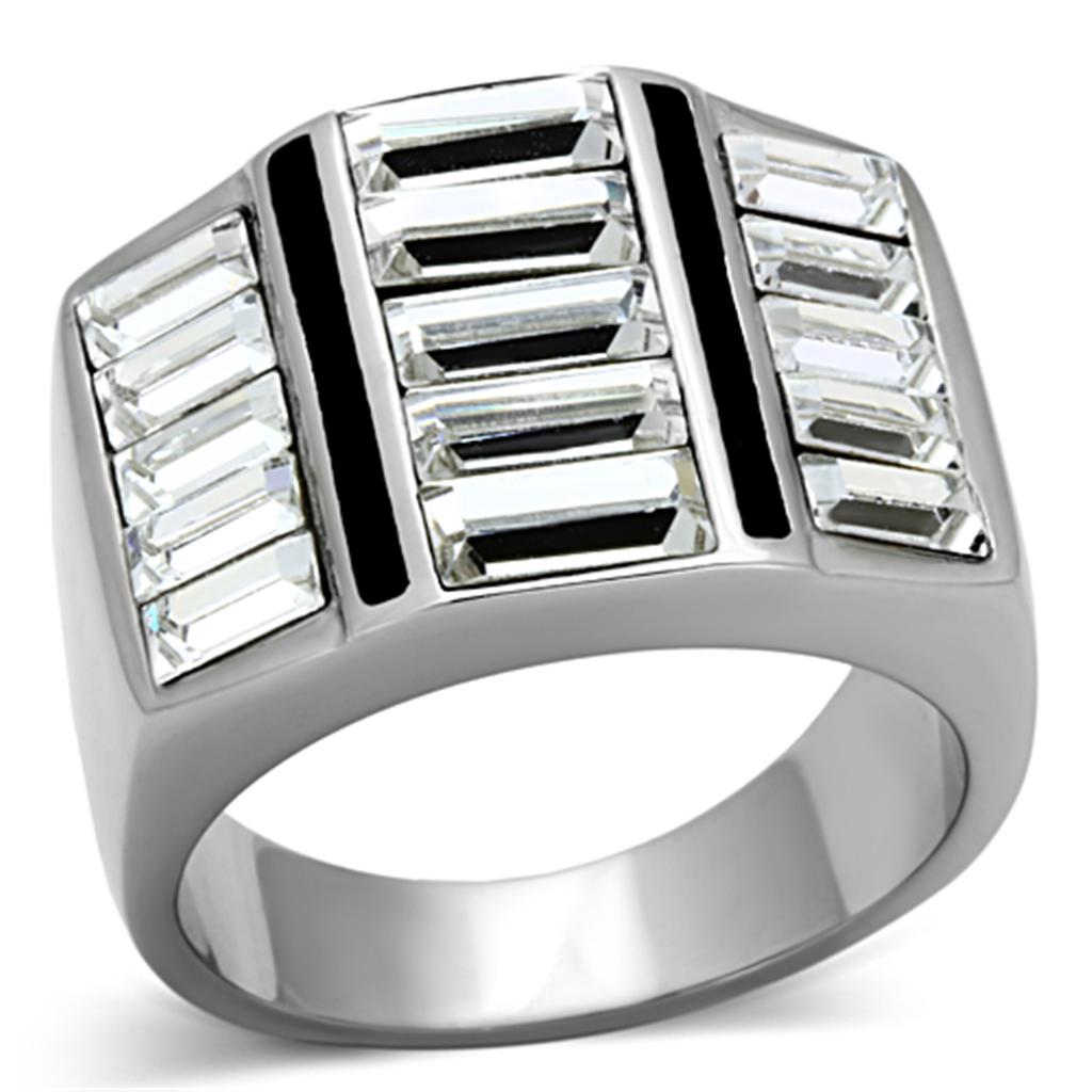 TK1185 - High polished (no plating) Stainless Steel Ring with Top Grade Crystal in Clear