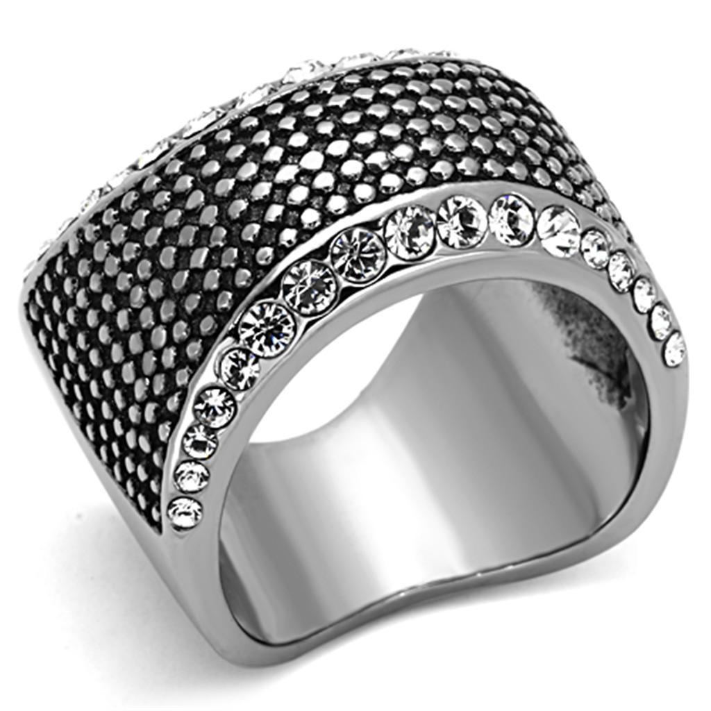 TK1198 - High polished (no plating) Stainless Steel Ring with Top Grade Crystal in Clear
