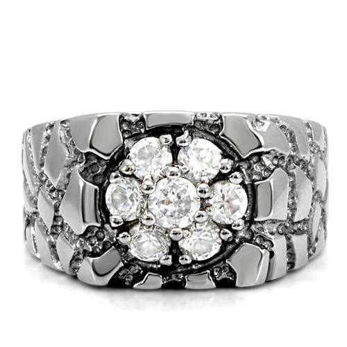 TK121 - High polished (no plating) Stainless Steel Ring with AAA Grade CZ in Clear