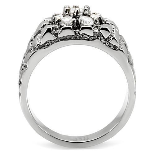 TK121 - High polished (no plating) Stainless Steel Ring with AAA Grade CZ in Clear