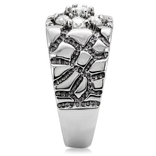 TK121 - High polished (no plating) Stainless Steel Ring with AAA Grade CZ in Clear