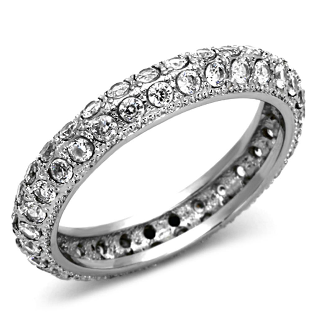 TK1225 - High polished (no plating) Stainless Steel Ring with AAA Grade CZ in Clear