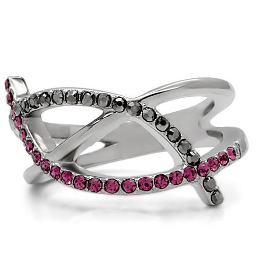 TK156 - High polished (no plating) Stainless Steel Ring with Top Grade Crystal in Multi Color