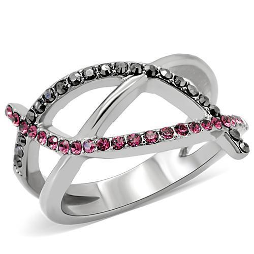 TK156 - High polished (no plating) Stainless Steel Ring with Top Grade Crystal in Multi Color