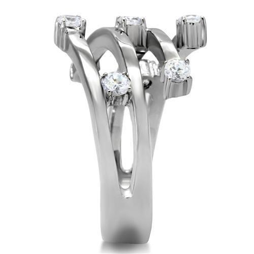 TK173 - High polished (no plating) Stainless Steel Ring with Top Grade Crystal in Clear