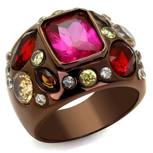 TK1790LC - IP Coffee light Stainless Steel Ring with AAA Grade CZ in Ruby
