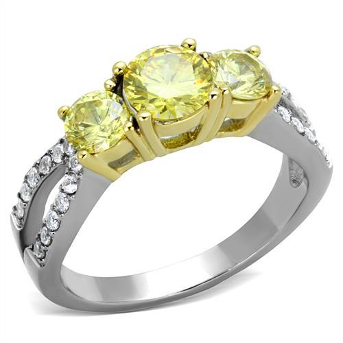 TK1795 - Two-Tone IP Gold (Ion Plating) Stainless Steel Ring with AAA Grade CZ in Topaz