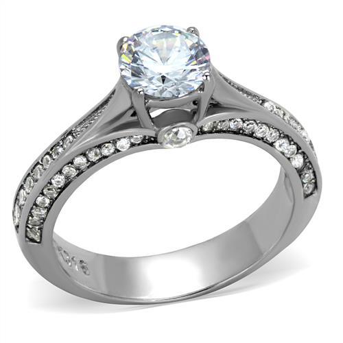 TK2026 - High polished (no plating) Stainless Steel Ring with AAA Grade CZ in Clear
