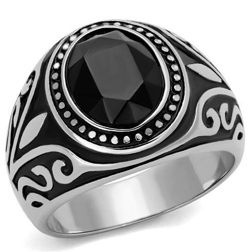 TK2231 - High polished (no plating) Stainless Steel Ring with Top Grade Crystal in Jet