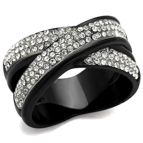 TK2278 - Two-Tone IP Black (Ion Plating) Stainless Steel Ring with Top Grade Crystal in Clear