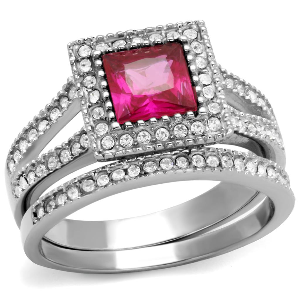 TK2293 - High polished (no plating) Stainless Steel Ring with AAA Grade CZ in Ruby