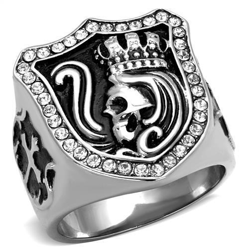 TK2328 - High polished (no plating) Stainless Steel Ring with Top Grade Crystal in Clear
