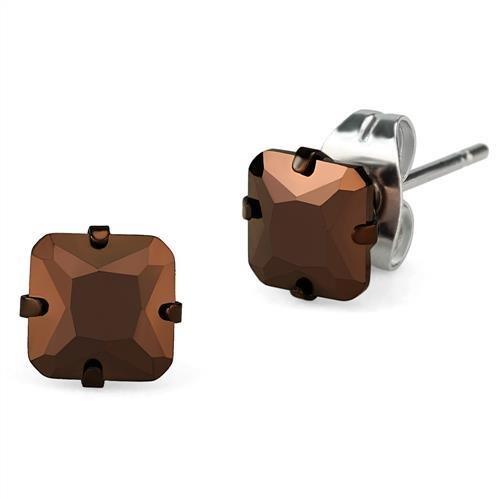 TK2584 - Two Tone IP Light Brown (IP Light coffee) Stainless Steel Earrings with AAA Grade CZ in Light Coffee