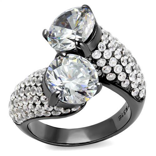 TK2674 - IP Light Black (IP Gun) Stainless Steel Ring with AAA Grade CZ in Clear