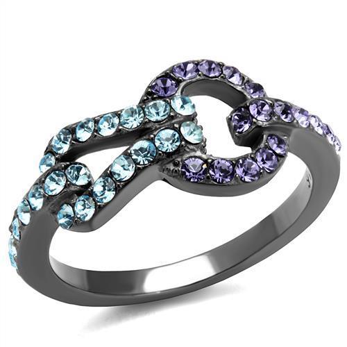 TK2752 - IP Light Black (IP Gun) Stainless Steel Ring with Top Grade Crystal in Tanzanite