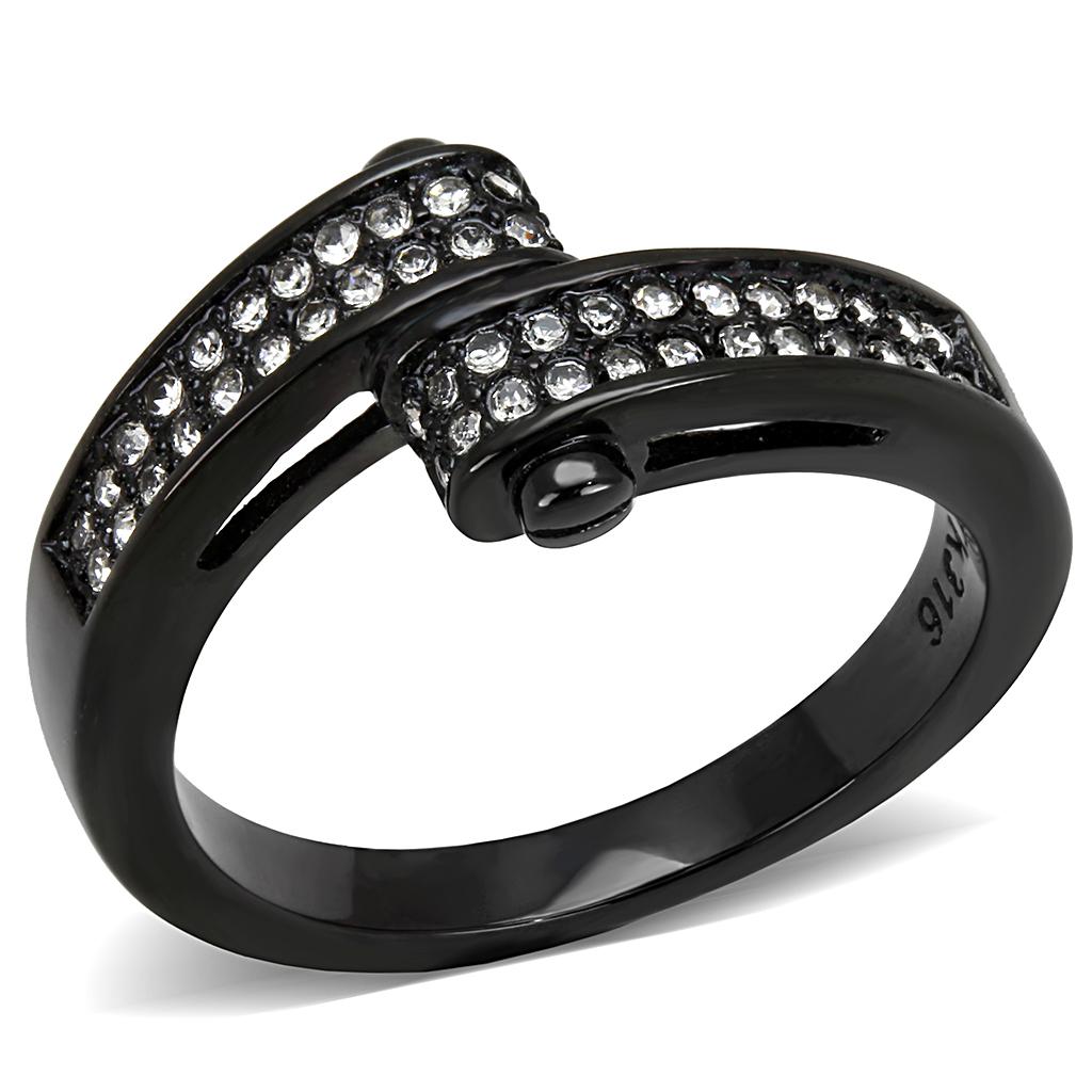 TK3049 - IP Black(Ion Plating) Stainless Steel Ring with Top Grade Crystal in Clear