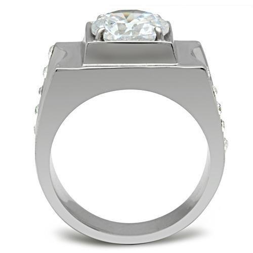TK311 - High polished (no plating) Stainless Steel Ring with AAA Grade CZ in Clear