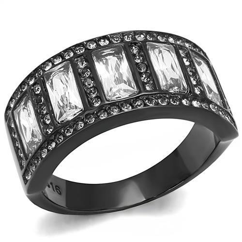 TK3168 - IP Black(Ion Plating) Stainless Steel Ring with AAA Grade CZ in Clear