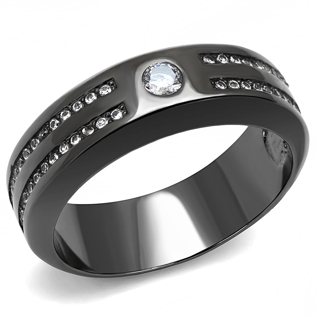 TK3275 - IP Light Black (IP Gun) Stainless Steel Ring with AAA Grade CZ in Clear