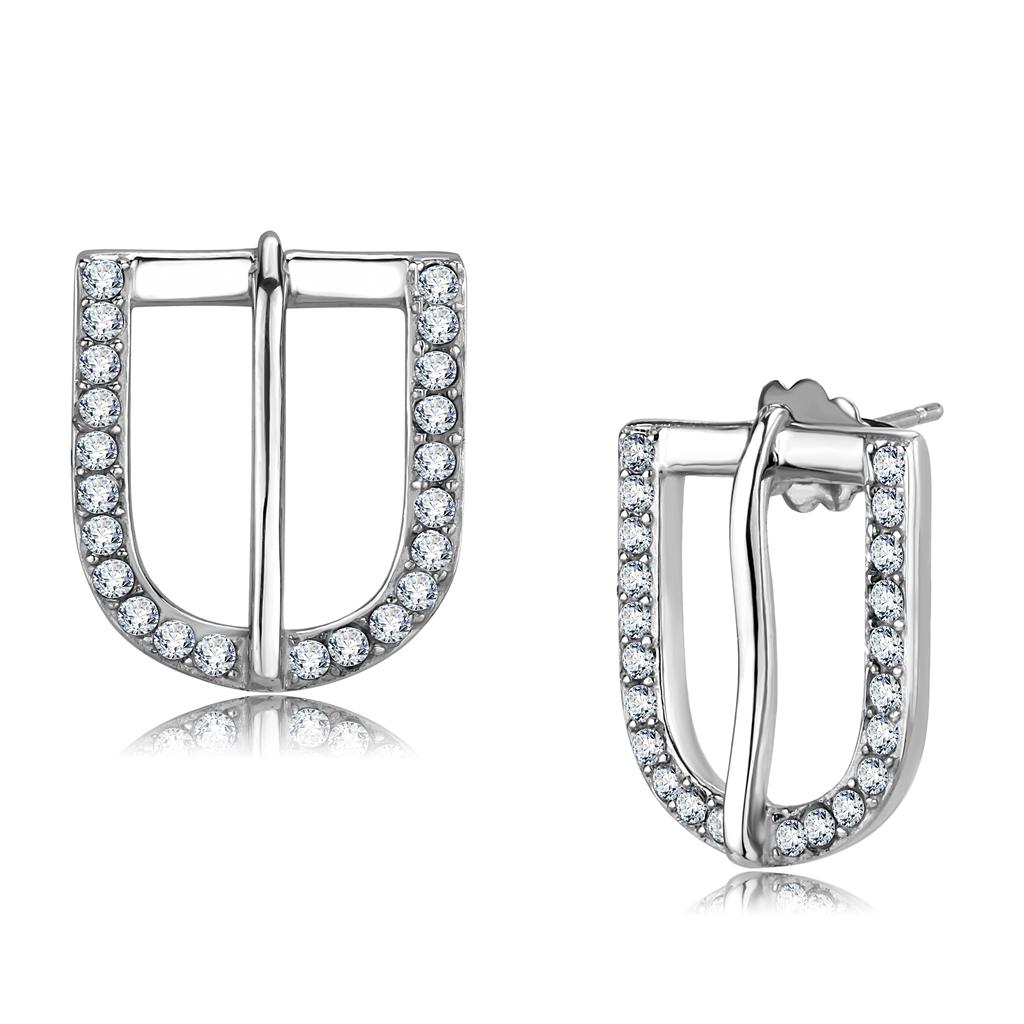 TK3489 - High polished (no plating) Stainless Steel Earrings with Top Grade Crystal in Clear