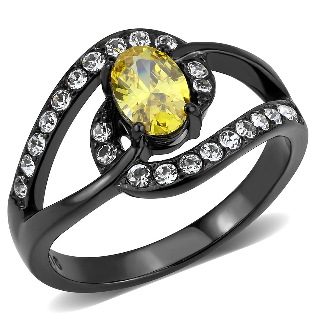 TK3571 - IP Black(Ion Plating) Stainless Steel Ring with AAA Grade CZ in Topaz