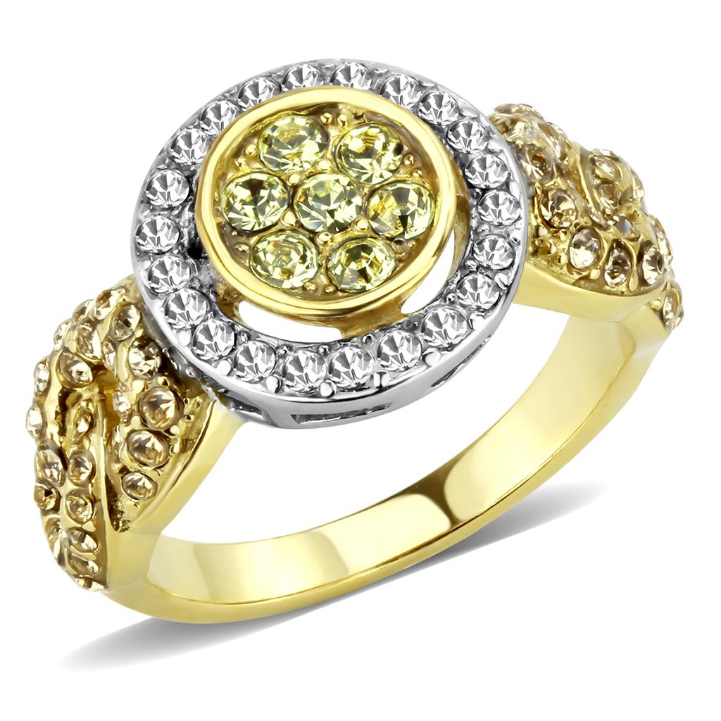TK3704 - Two-Tone IP Gold (Ion Plating) Stainless Steel Ring with Top Grade Crystal in Multi Color