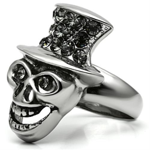 TK605 - High polished (no plating) Stainless Steel Ring with Top Grade Crystal in Black Diamond
