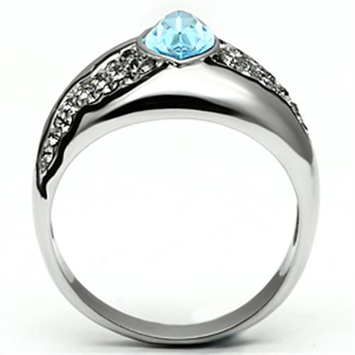 TK659 - High polished (no plating) Stainless Steel Ring with Top Grade Crystal in Sea Blue
