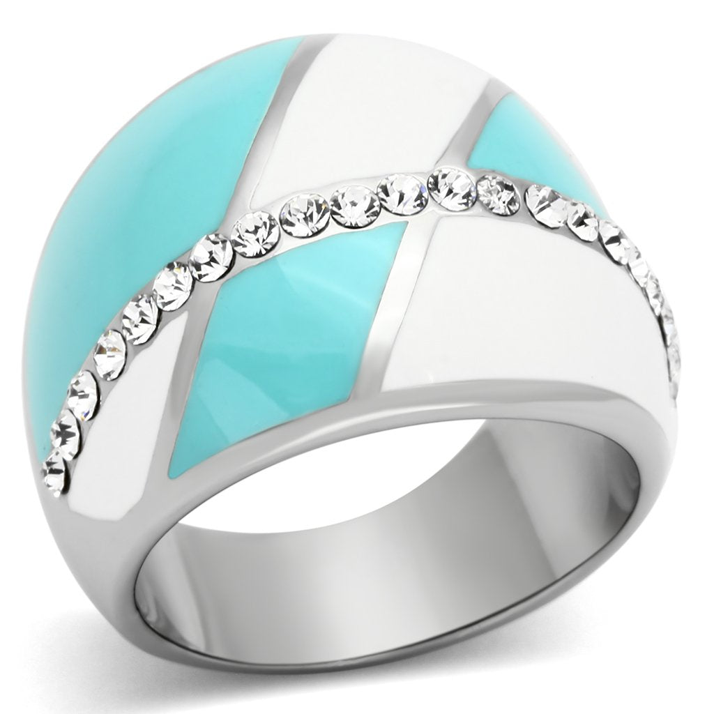 TK812 - High polished (no plating) Stainless Steel Ring with Top Grade Crystal in Clear