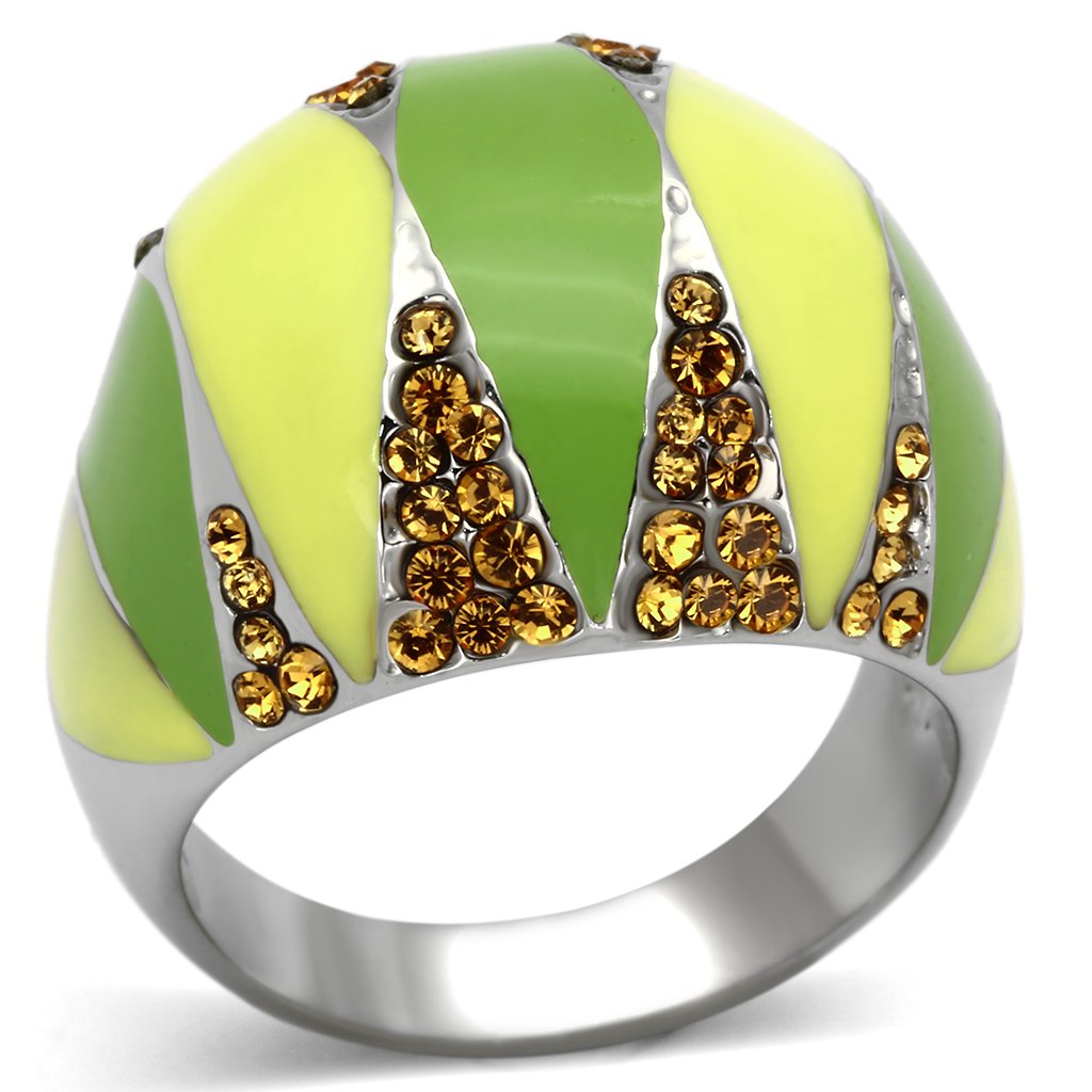 TK831 - High polished (no plating) Stainless Steel Ring with Top Grade Crystal in Topaz