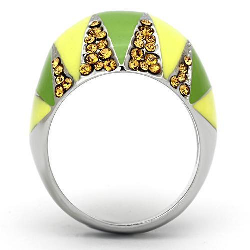 TK831 - High polished (no plating) Stainless Steel Ring with Top Grade Crystal in Topaz