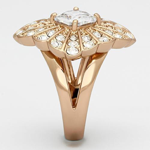 TK866 - IP Rose Gold(Ion Plating) Stainless Steel Ring with AAA Grade CZ in Clear