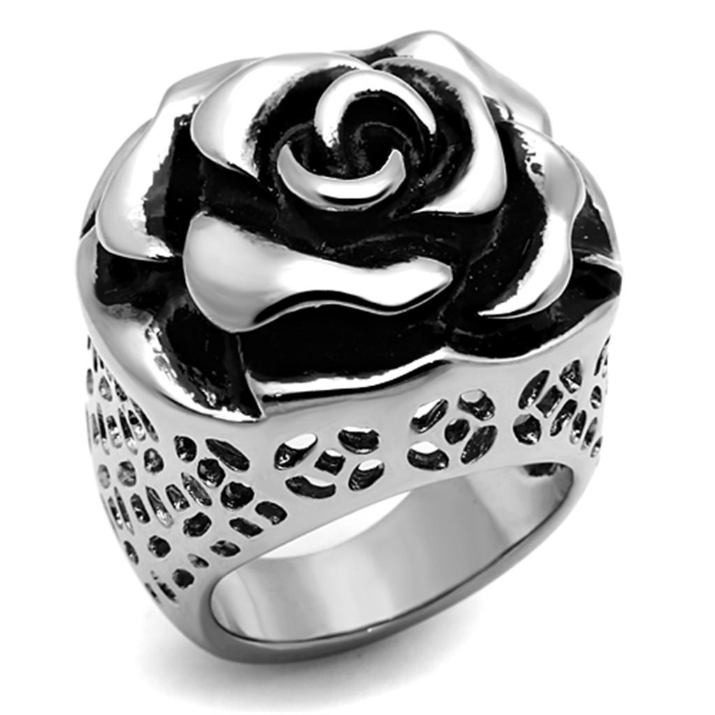 TK922 - High polished (no plating) Stainless Steel Ring with Epoxy in Jet
